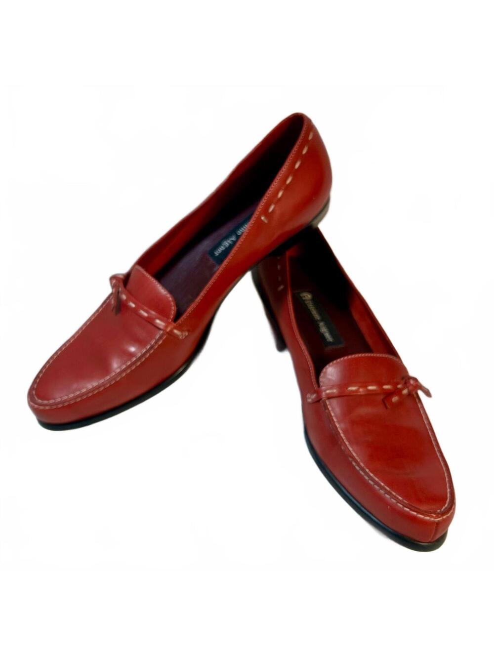 Etienne Aigner Tinge Loafers 8.5 M Red Leather Vintage Preppy Block Heel Shoes